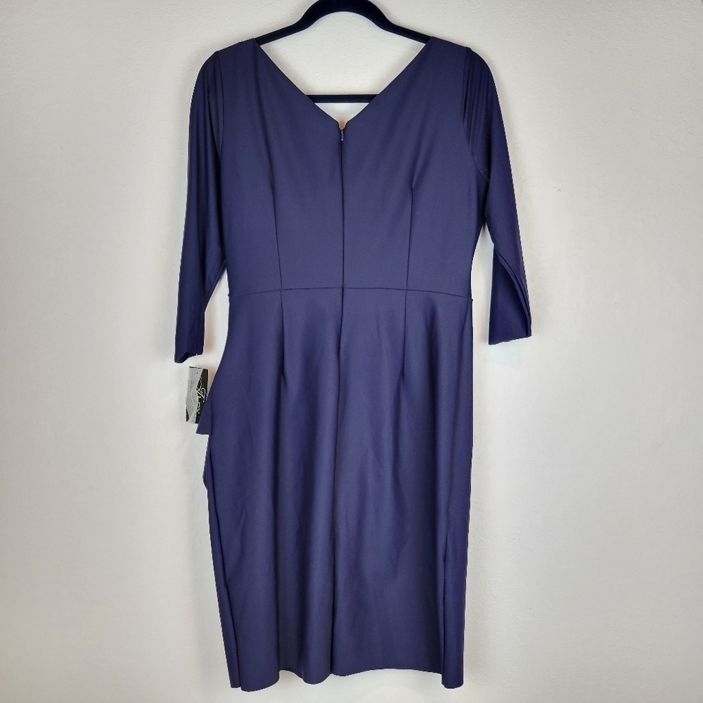 NWT Alex Evenings Surplice Sheath Dress Beaded Hip & Cascade Ruffle Dress Navy - Picture 4 of 14